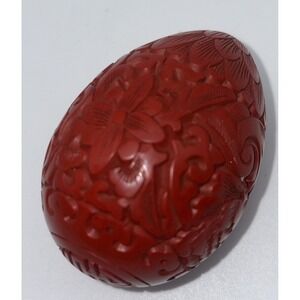 2 CHINESE STYLE  CARVED RED "CINNABAR" EGGS Likely Faux Beautifully Done